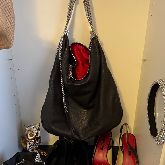 Christian Louboutin Black and Red Leather Shoulder Bag - Picture 1 of 10